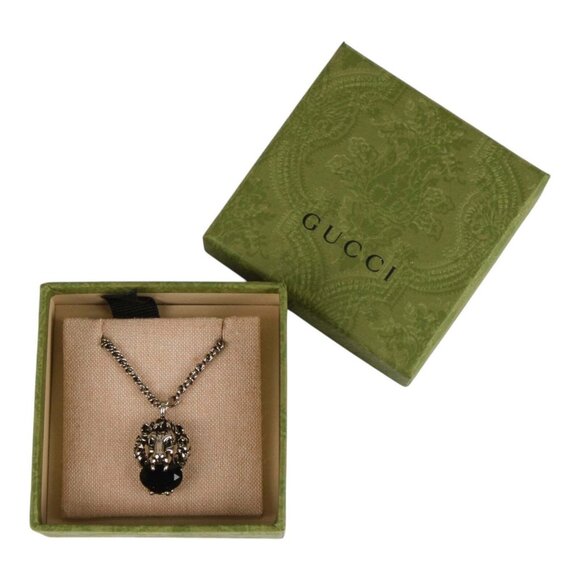Gucci Jewelry - Authentic Gucci Lion Head Motif Black Gemstone necklace